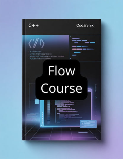 Book cover of 'C++ Flow Course' by Codarynix on a blue gradient background