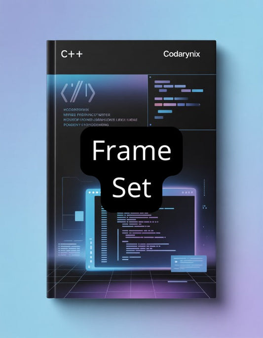 Book cover of 'C++' by Codarynix with a frame set overlay on a blue background