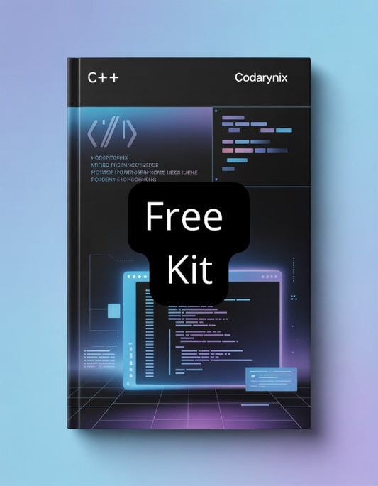 Book cover of 'C++' by Codarynix with a free kit label on a blue gradient background