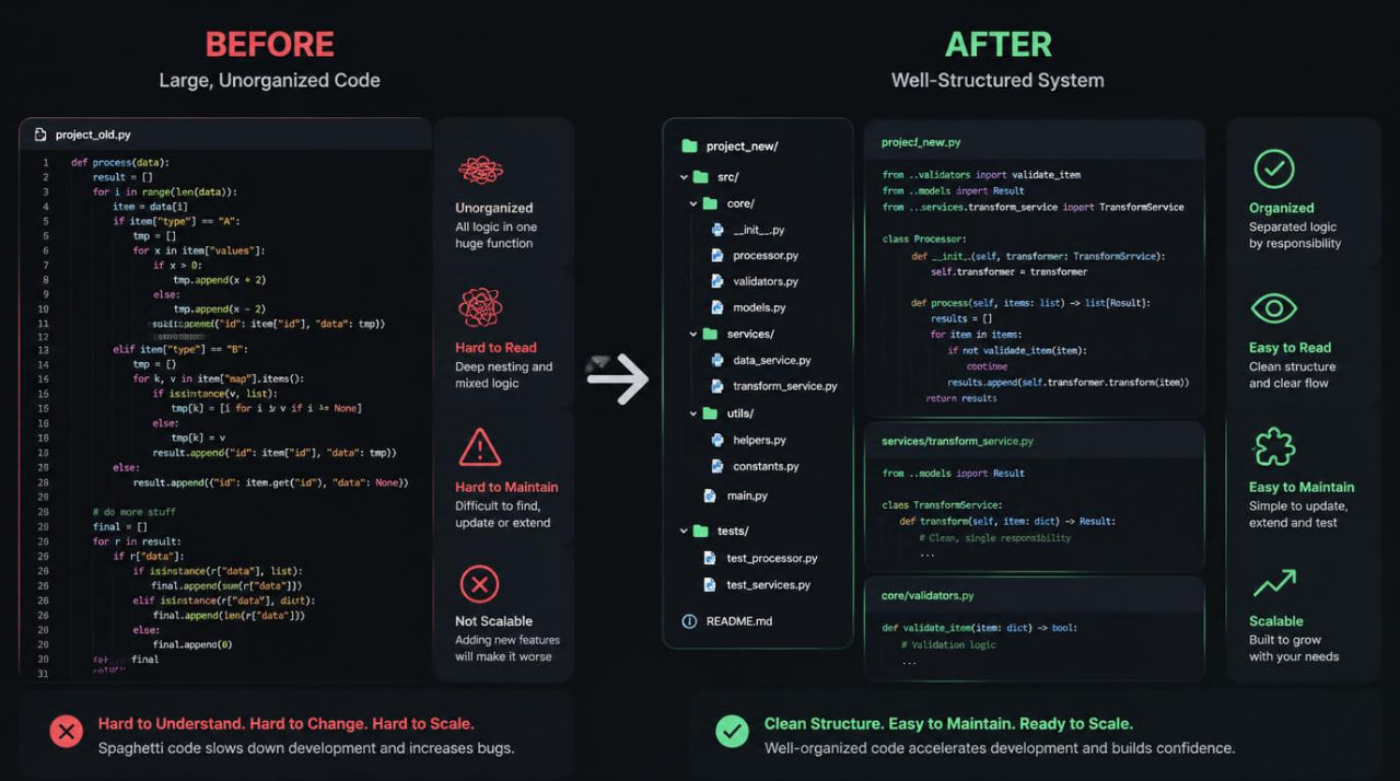 after and before about code structure and logic