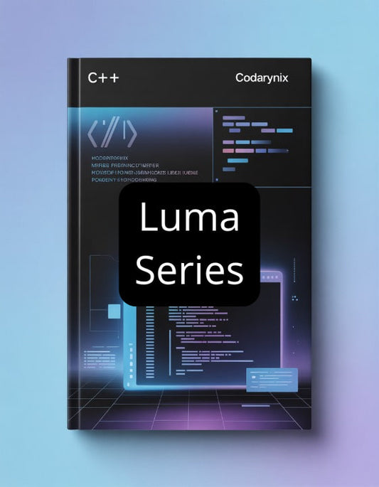 Book titled 'C++' by Codarynix in the Luma Series on a blue background