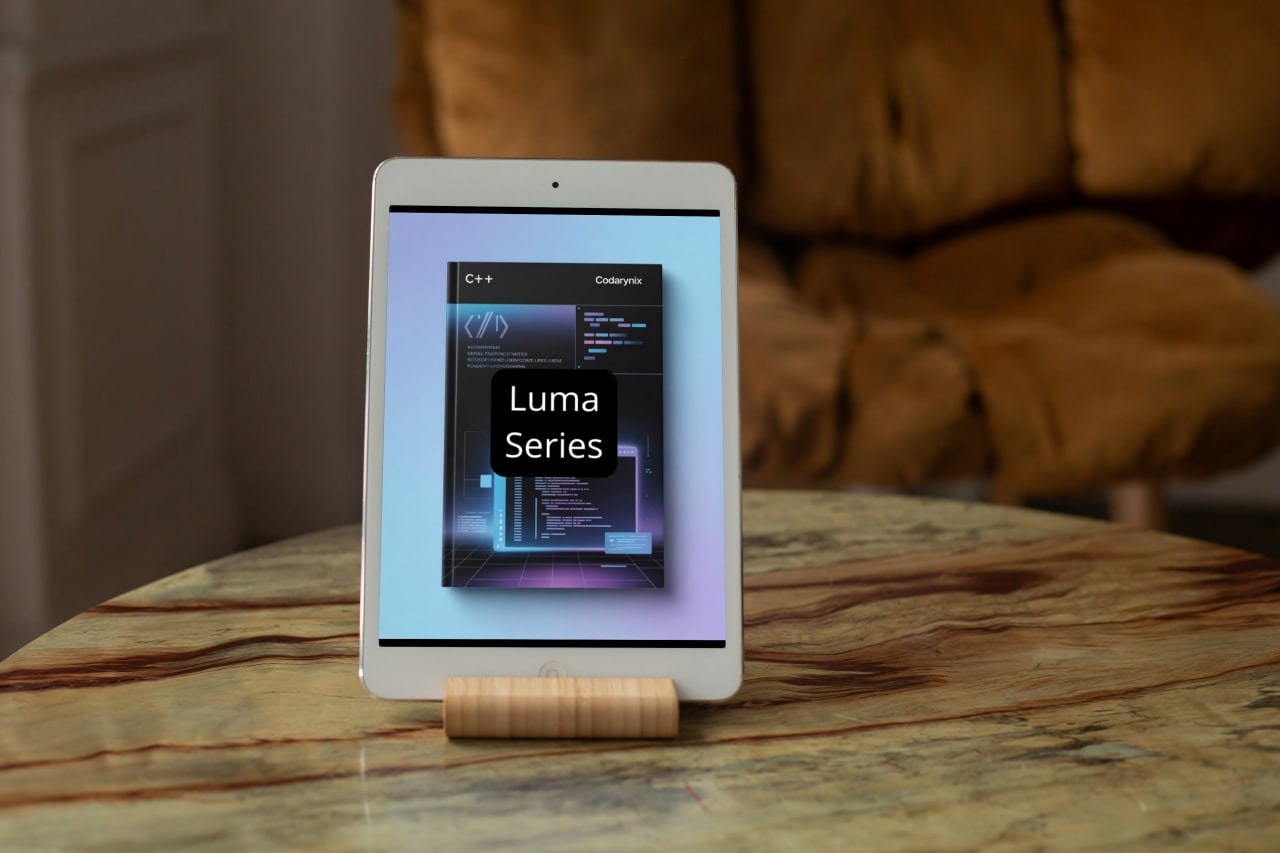 Tablet on a wooden stand displaying an app interface with 'Pulse Pack' text.